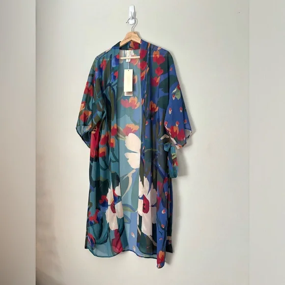 Chicos Gottex Botanical Gardens Sheer Kimono Cover Up Robe